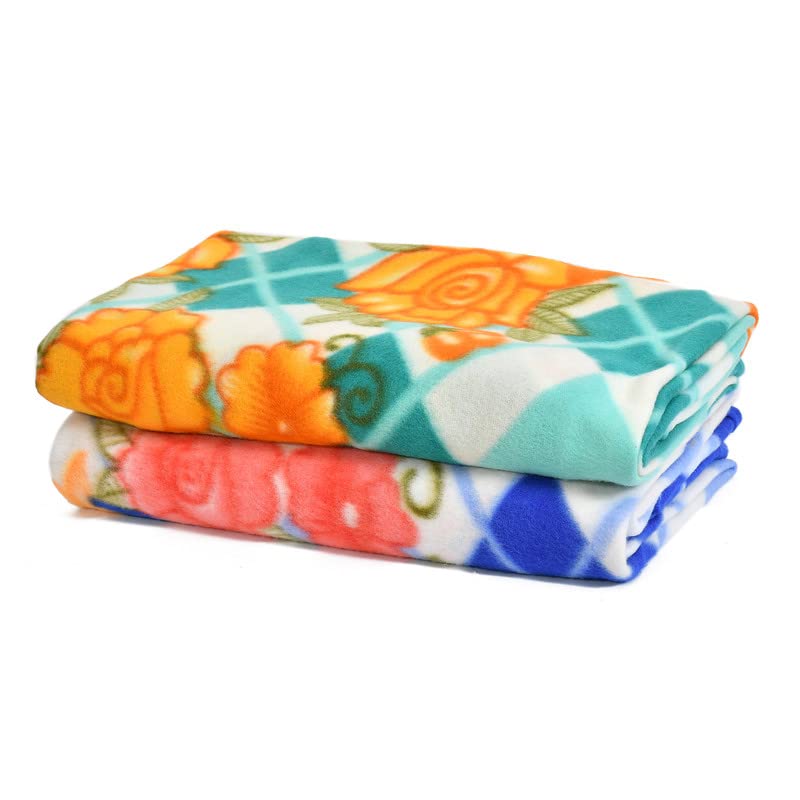 BSB HOME Printed Polar Fleece Single Bed All Season Blanket/Comforter/Dohar 250TC  Pack of 2 (58x88 Inch, Pink, Green, Blue and