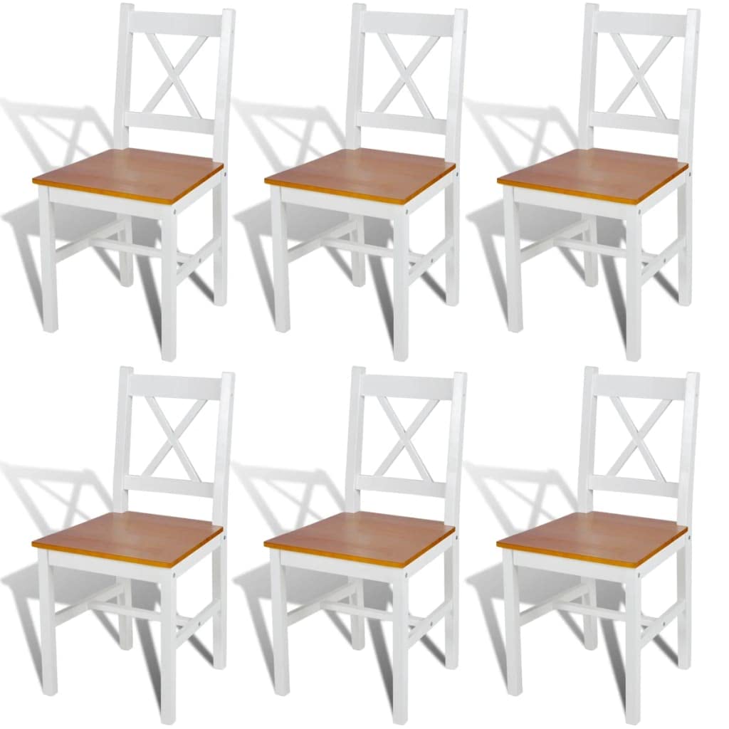 vidaXL Dining Chairs 6 Pcs, Accent Chair with Curved Slat Back, Dining Room Chair for Kitchen Restaurant, Modern Scandinavian Style, White Pinewood