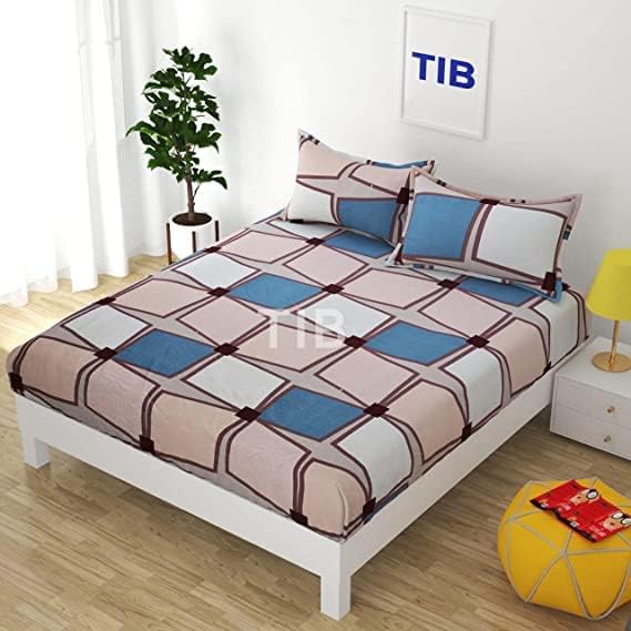Tib Glace Cotton 78 X 72 Elastic Fitted Bedsheets King Size With 2 Pillow Covers, Pack Of 3, Peach