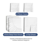 Extra Deep Pocket Split King Sheets - 5 Piece Breathable & Cooling Bed Sheets - Hotel Luxury Bed Sheet Set - Soft, Wrinkle Free & Comfy - Easily Fits Extra Deep Mattresses - Deep Pocket White Sheets