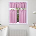 3Pc Set Solid Faux Silk Lined Blackout Rod Pocket Small Kitchen Window Curtain With Valance (K3) (Pink)