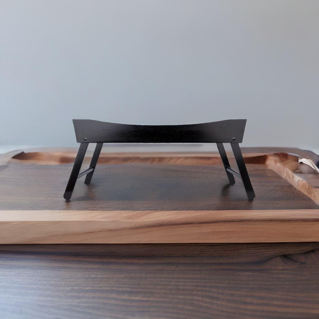 Ergode Elegant Wood Bed Tray - Foldable Legs, Dark Espresso Finish, Curved Sides