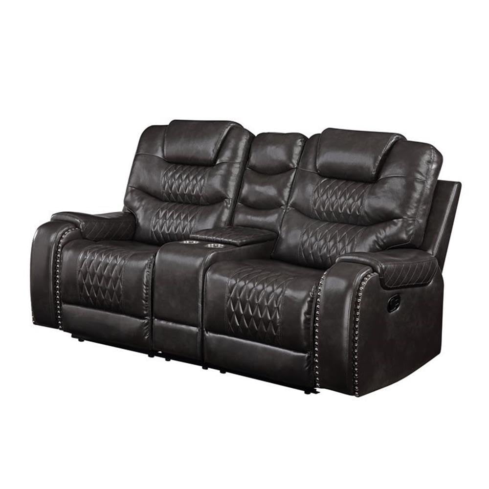 Acme Braylon Faux Leather Reclining Loveseat with Console in Magnetite Black