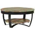 Vidaxl Industrialstyle Coffee Table, Solid Reclaimed Wood, Round Shape, Includes Shelf, No Assembly Required, 25.6inchX12.6inch