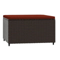 vidaXL Patio Footrest with Cushion Brown and Cinnamon Red - Weather- Poly Rattan Outdoor Footstool with Powder-Coated Steel Fram