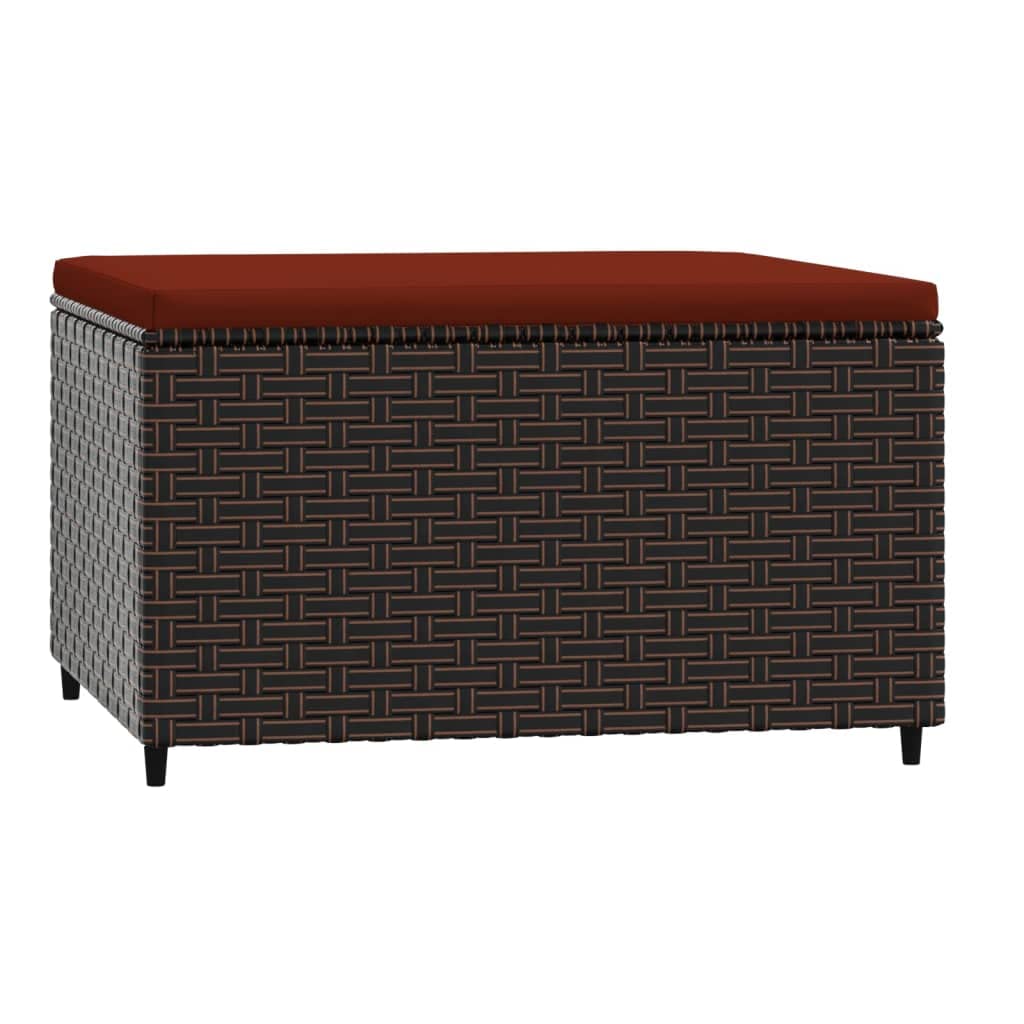 vidaXL Patio Footrest with Cushion Brown and Cinnamon Red - Weather- Poly Rattan Outdoor Footstool with Powder-Coated Steel Fram