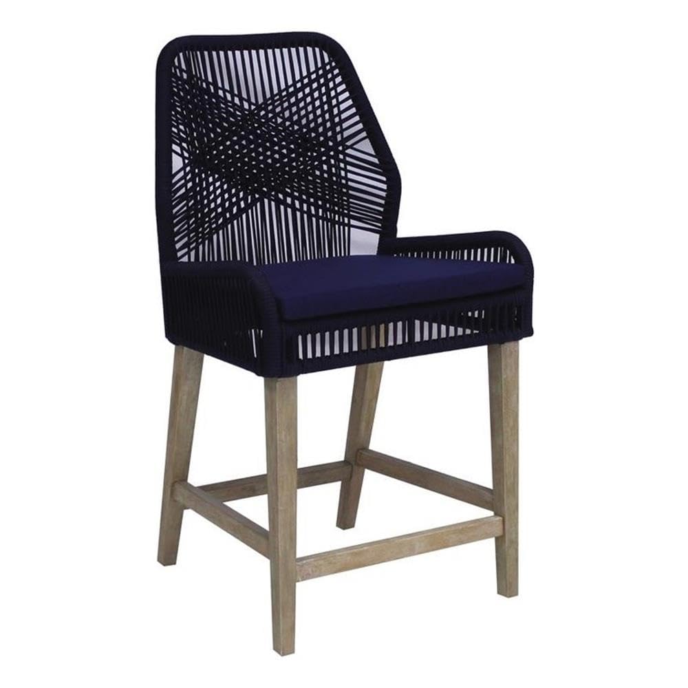 Coaster Nakia 25.5" Woven Rope & Wood Counter Stools in Dark Navy