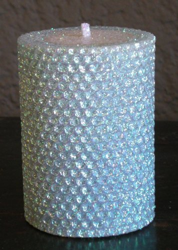50 Hour-4 Inch Natural Beeswax Hybrid Pillar Glitter Candle, Pacific