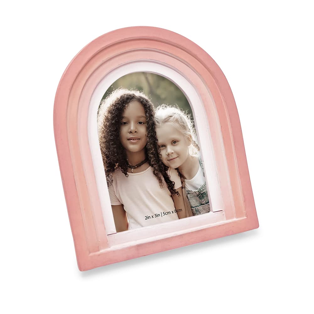 Isaac Jacobs 2x3 Vertical Pink Arc Resin Picture Frame with Gradient Design, Decorative Photo Frame, Tabletop & Wall Display, Ha