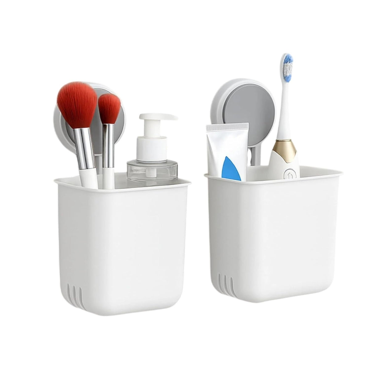Wall Mounted Storage Holder with Adhesive Base, Plastic Bathroom Organizer Cup for Toothbrush Toothpaste Cosmetics (White_Pack o
