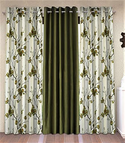 Fashion String 3 Piece 3D Tulips Eyelet Polyester Window Curtains  5 Feet, Green
