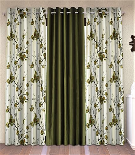Fashion String 3 Piece 3D Tulips Eyelet Polyester Window Curtains  5 Feet, Green
