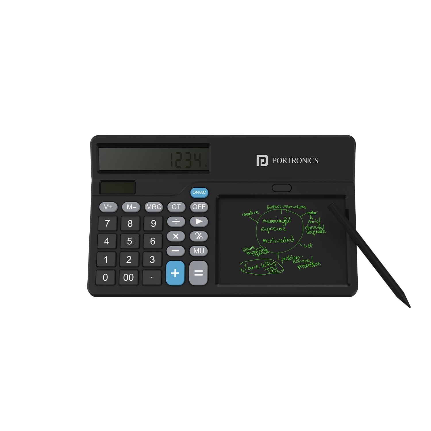 Portronics Ruffpad Calc 2 2-in-1 Calculator & LCD Writing Pad with 14.4 cm Writing Area, Multi Function Digital Calculator Stylu