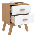 vidaXL Olden Bedside Cabinet - Solid Pine Wood Nightstand, White/Brown, with 2 Drawers, Scandinavian Style, 17.7" x 15.4" x 22.4"