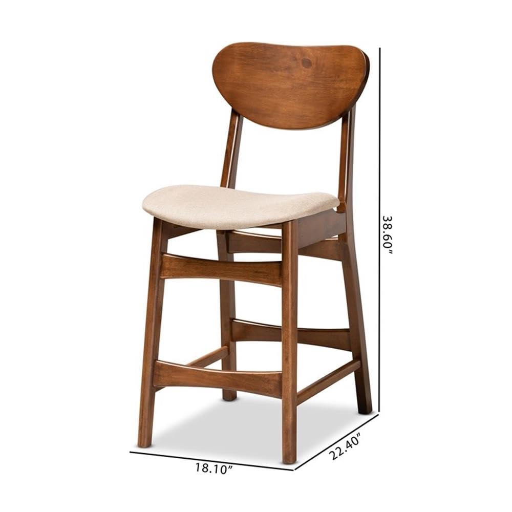 Baxton Studio Katya Mid-Century Modern Sand Fabric Upholstered and Walnut Brown Finished Wood 2-Piece Counter Stool Set