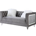 Acme HeiberoII Button Tufted Velvet Upholstered Loveseat with 2 Pillows in Gray