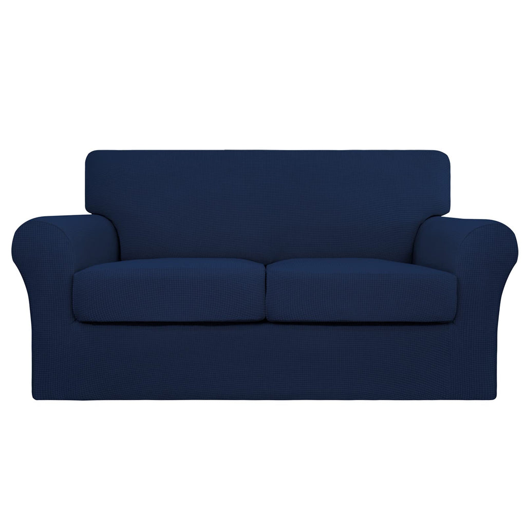 Easy-Going 3 Pieces Stretch Couch Cover Sofa Cover For Dogs Washable Sofa Slipcover For 2 Separate Cushion Couch Spandex Jacquard Fabric Elastic Furniture Protector For Pets, Kids (Navy, Loveseat)