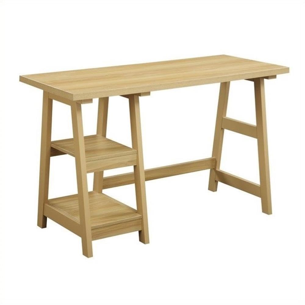 Convenience Concepts Designs2Go Trestle 47 Modern Desk or Vanity with Shelves, for Office, Den, Dorm, Living Room, Light Oak