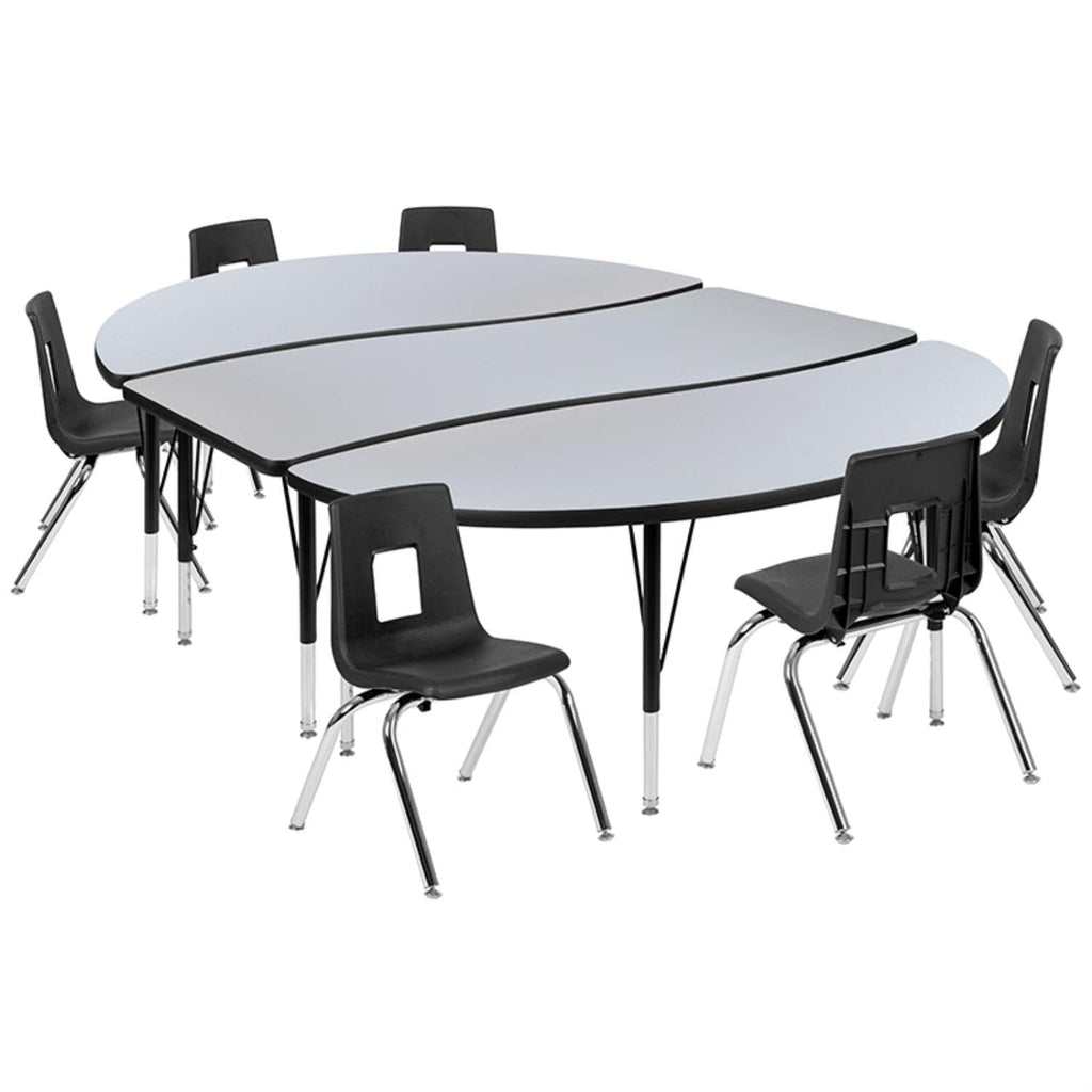 Flash Furniture Emmy 86" Oval Wave Flexible Laminate Activity Table Set With 14" Student Stack Chairs, Grey/Black