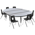 Flash Furniture Emmy 86" Oval Wave Flexible Laminate Activity Table Set With 14" Student Stack Chairs, Grey/Black