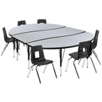 Flash Furniture Emmy 86" Oval Wave Flexible Laminate Activity Table Set With 14" Student Stack Chairs, Grey/Black