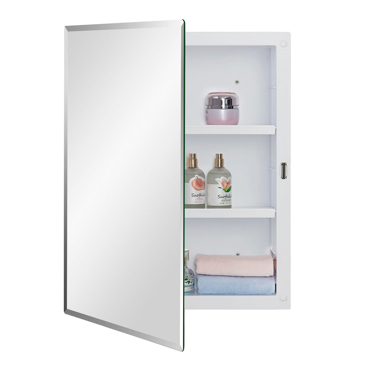 IDYLLOR Plastic Medicine Mirror Cabinet for Bathroom 16 x 26 inch, Surface and Recessed Mount
