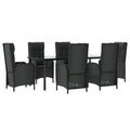 Vidaxl 7-Piece Garden Dining Set With Reclining Chairs, Poly Rattan Material, Tempered Glass Tabletop – Classy Black Design For Outdoor, Patio, Garden Settings