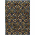 HomeRoots 510030 10 x 13 ft. Blue & Gold Oriental Power Loom Stain Resistant Rectangle Area Rug