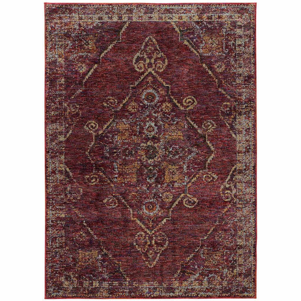 HomeRoots 510046 8 x 10 ft. Red & Gold Oriental Power Loom Stain Resistant Rectangle Area Rug