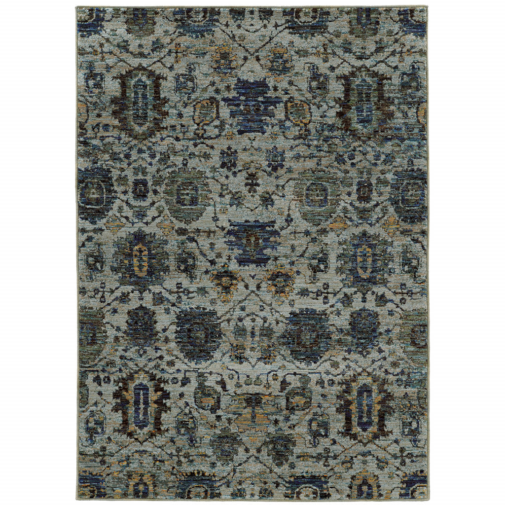 HomeRoots 510076 9 x 12 ft. Blue & Navy Oriental Power Loom Stain Resistant Rectangle Area Rug
