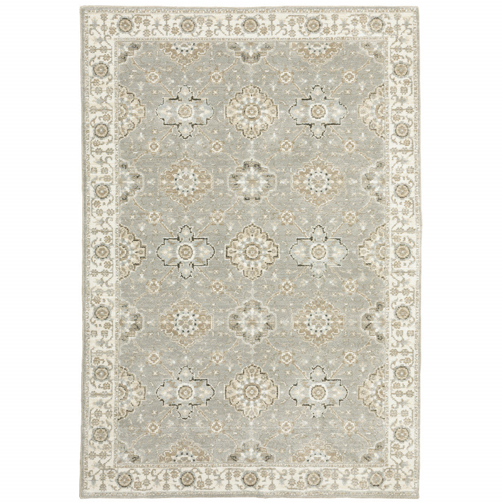 HomeRoots 510098 10 x 13 ft. Gray Ivory Tan Brown & Gold Oriental Power Loom Stain Resistant Rectangle Area Rug