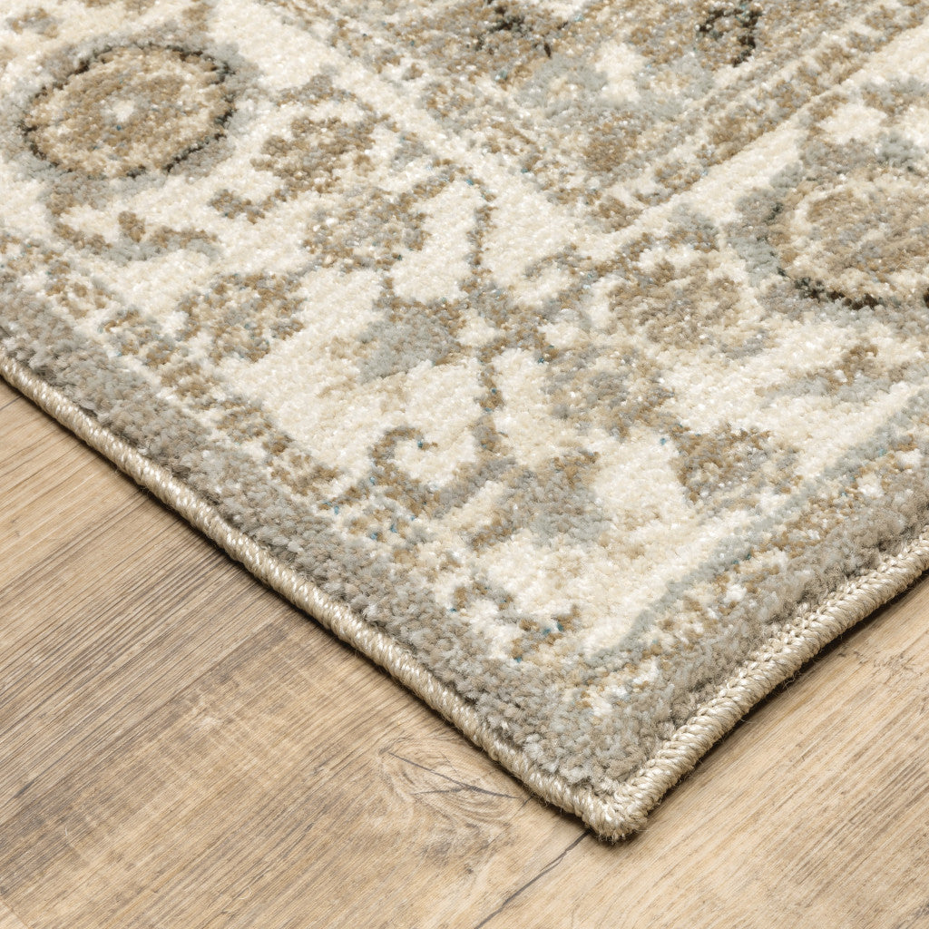 HomeRoots 510098 10 x 13 ft. Gray Ivory Tan Brown & Gold Oriental Power Loom Stain Resistant Rectangle Area Rug