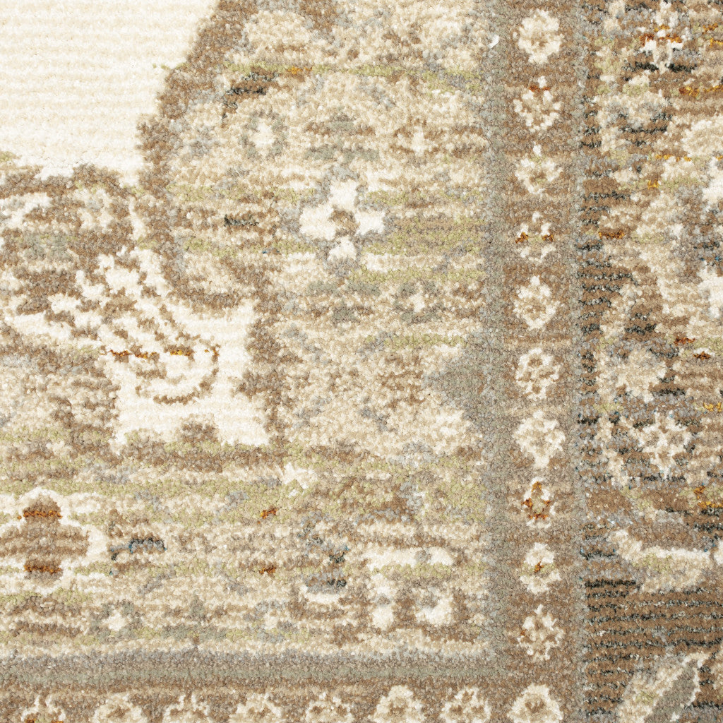 HomeRoots 510141 10 x 13 ft. Beige Ivory Tan Gold Gray & Green Oriental Power Loom Stain Resistant Rectangle Area Rug