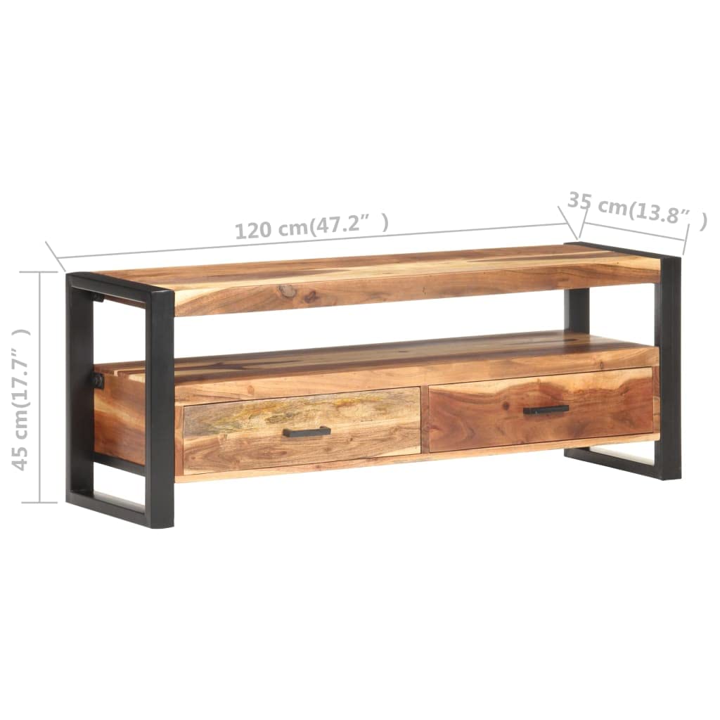 vidaXL TV Stand in Solid Acacia and Rubberwood with Honey Finish, Steel Frame, Versatile Storage, Vintage Design, Ideal for Living Room, Bedroom, Home Bar