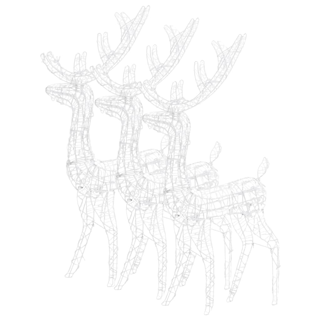 vidaXL Pre-Lit LED Acrylic Reindeer Christmas Decorations - Set of 3, 47.2" Tall, 140 LEDs, 8 Lighting Modes, Indoor and Outdoor Use, Weather-Resistant Material, Cold White Light