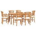 vidaXL Solid Teak Wood Patio Dining Set with Cushions 7 Piece Wooden Garden Outdoor Balcony Backyard Terrace Table Chair Dinner Furniture