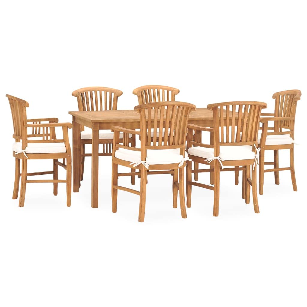 vidaXL Solid Teak Wood Patio Dining Set with Cushions 7 Piece Wooden Garden Outdoor Balcony Backyard Terrace Table Chair Dinner Furniture