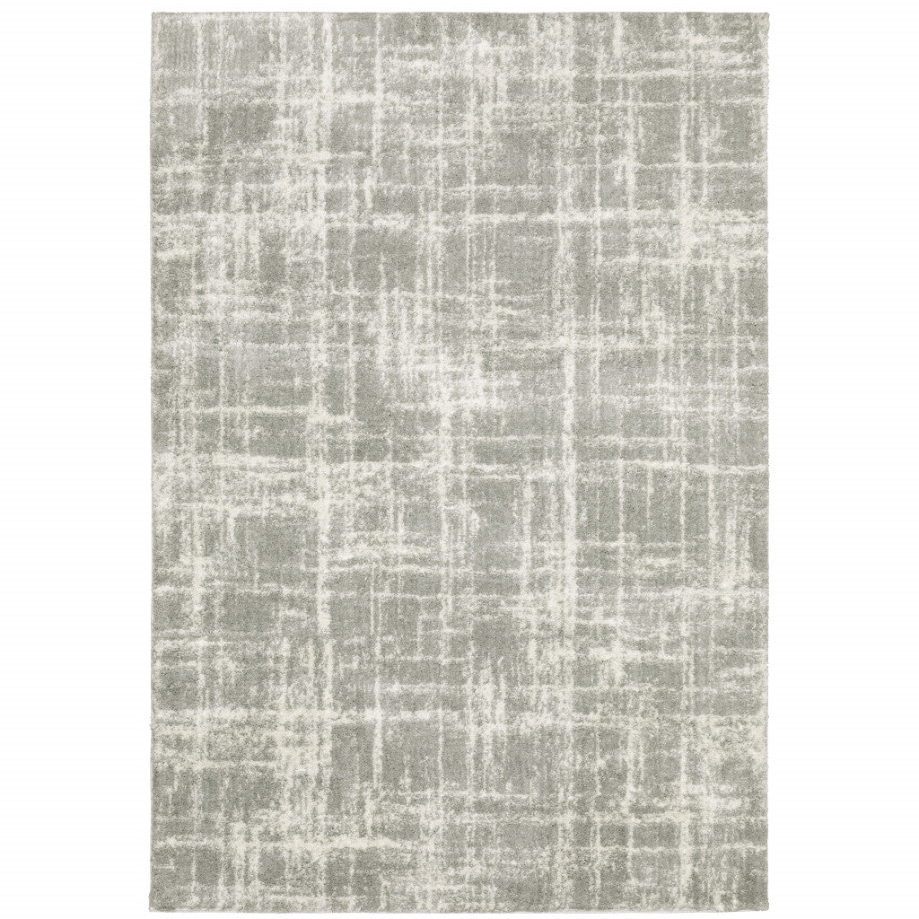 HomeRoots 510859 8 x 11 ft. Gray & Ivory Abstract Shag Power Loom Stain Resistant Rectangle Area Rug
