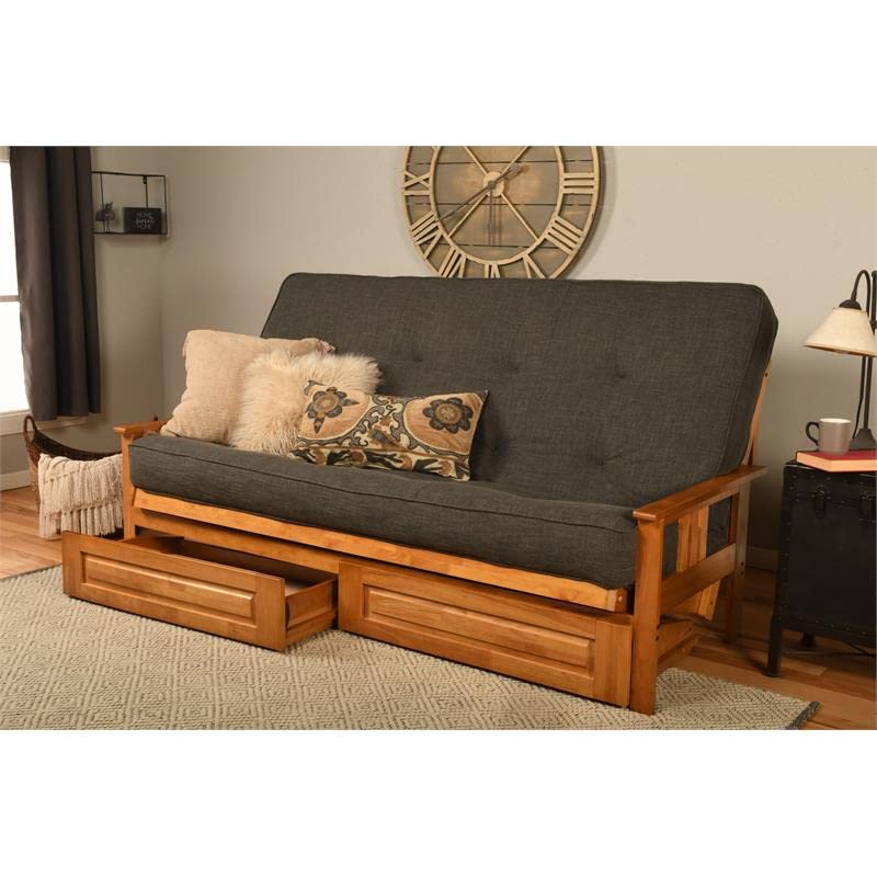 Kodiak Furniture Monterey Queen Butternut Wood Storage Futon-Charcoal Mattress