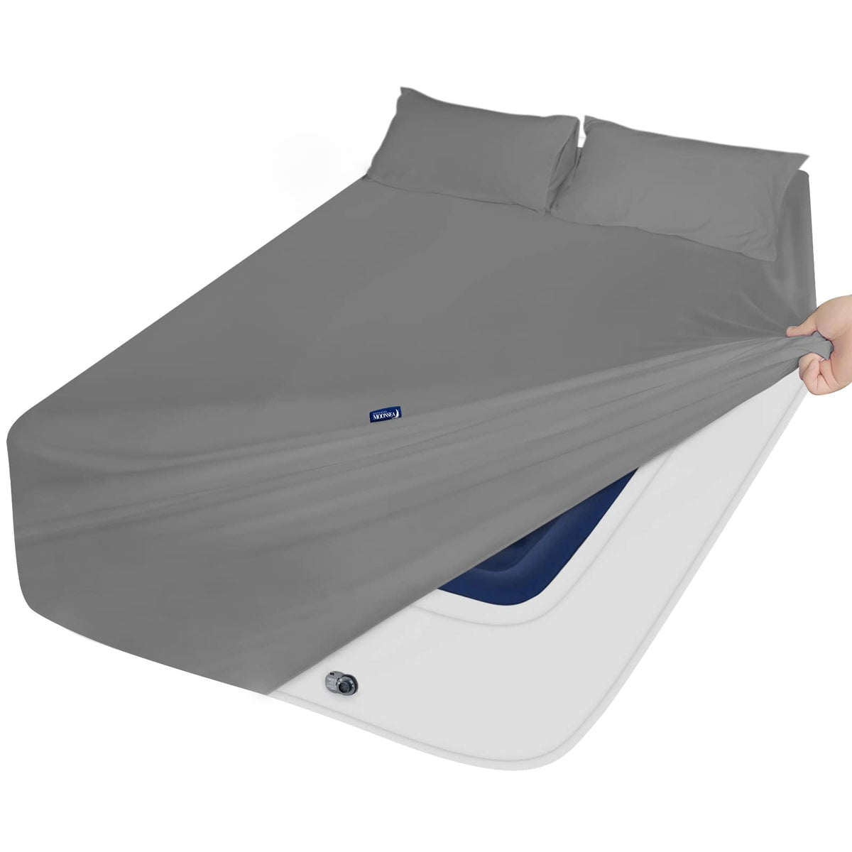 Deep Pocket Twin Sheets Set For Kids Air Mattress - Extra Deep Pocket Twin Sheet Sets - 3Pcs Side Storage Pocket Fitted Sheet & Pillowcases Easily Fits 16In To 24In Pillow Top Bed Mattress(Grey)