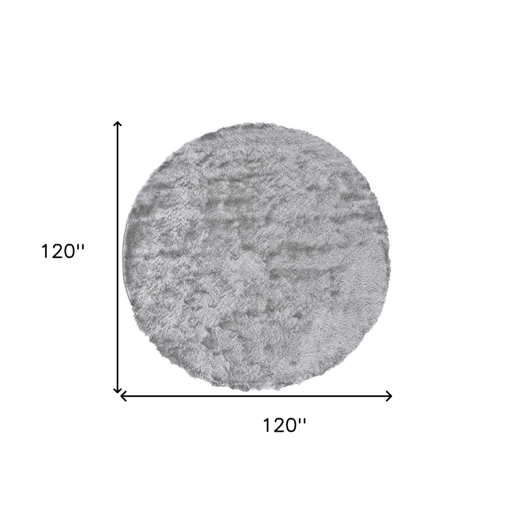 HomeRoots 510995 10 ft. Gray & Silver Shag Hand Tufted Handmade Round Area Rug
