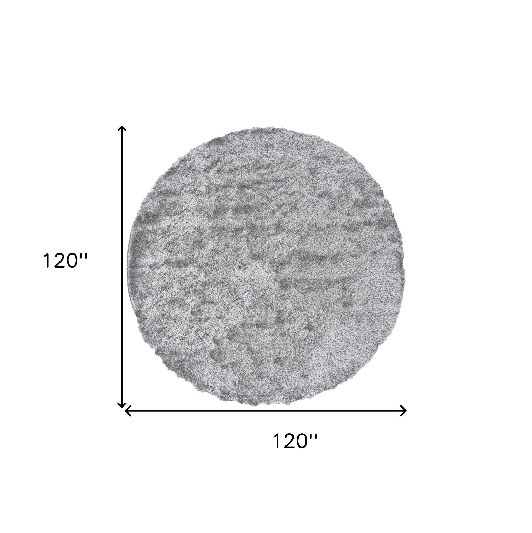 HomeRoots 510995 10 ft. Gray & Silver Shag Hand Tufted Handmade Round Area Rug
