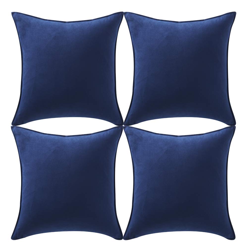 Fancy Homi 4 Packs Navy Blue Decorative Throw Pillow Covers 20X20 Inch/50X50 Cm, Super Soft Faux Suede Decor Square Pillow Case,