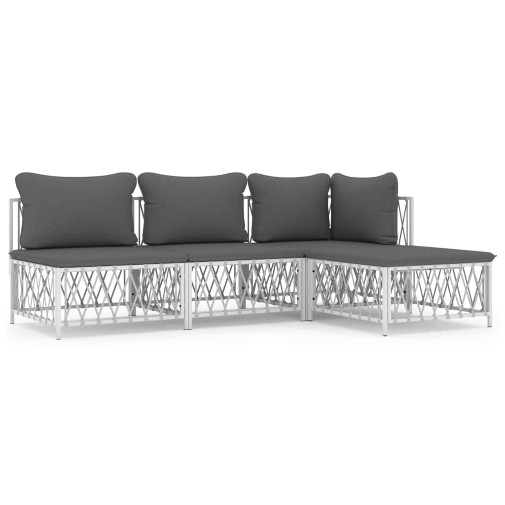 vidaXL 4-Piece Lounge Set - Modern White and Dark Gray Patio Sofa Set with Woven Fabric and Powder-Coated Steel Frame, Ideal for Garden and Outdoor Spaces