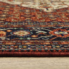 HomeRoots 509219 8 x 11 ft. Red Blue Ivory & Orange Oriental Power Loom Stain Resistant Rectangle Area Rug with Fringe