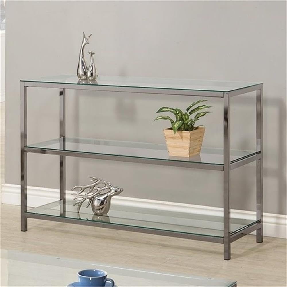 Coaster Furniture 2-Shelf Sofa Table Black Nickel and Clear 720229
