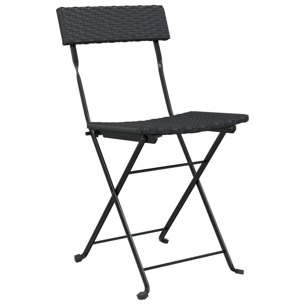 vidaXL 3 Piece Folding Bistro Set - Weather-Resistant Black Poly Rattan, Powder-Coated Steel Frame, Compact and Portable Outdoor Dining Furniture
