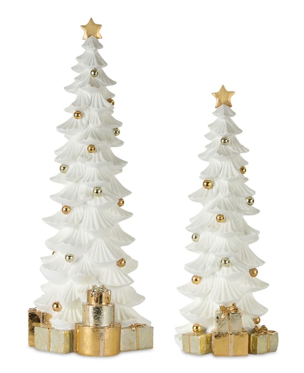 Melrose International 80967Ds 17 & 21 In. Resin Tree With Packages White  Set Of 2