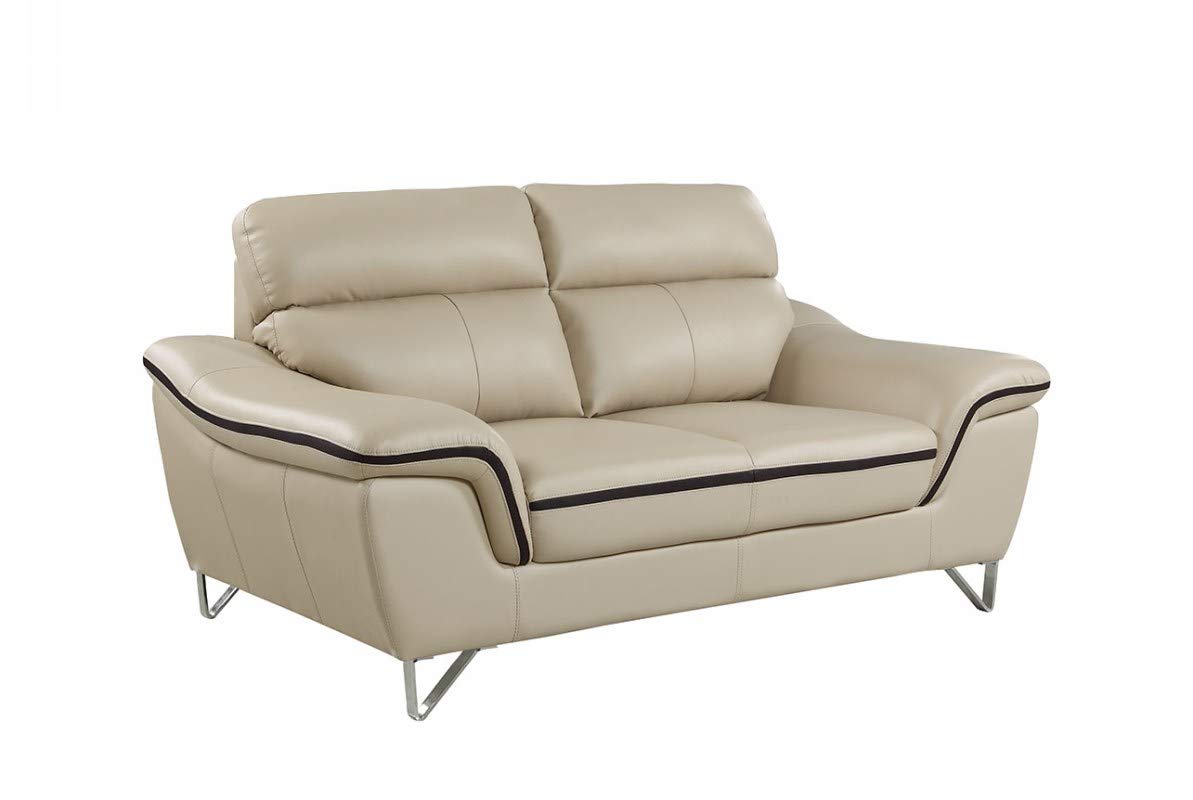 HomeRoots 36 Contemporary Beige Leather Loveseat