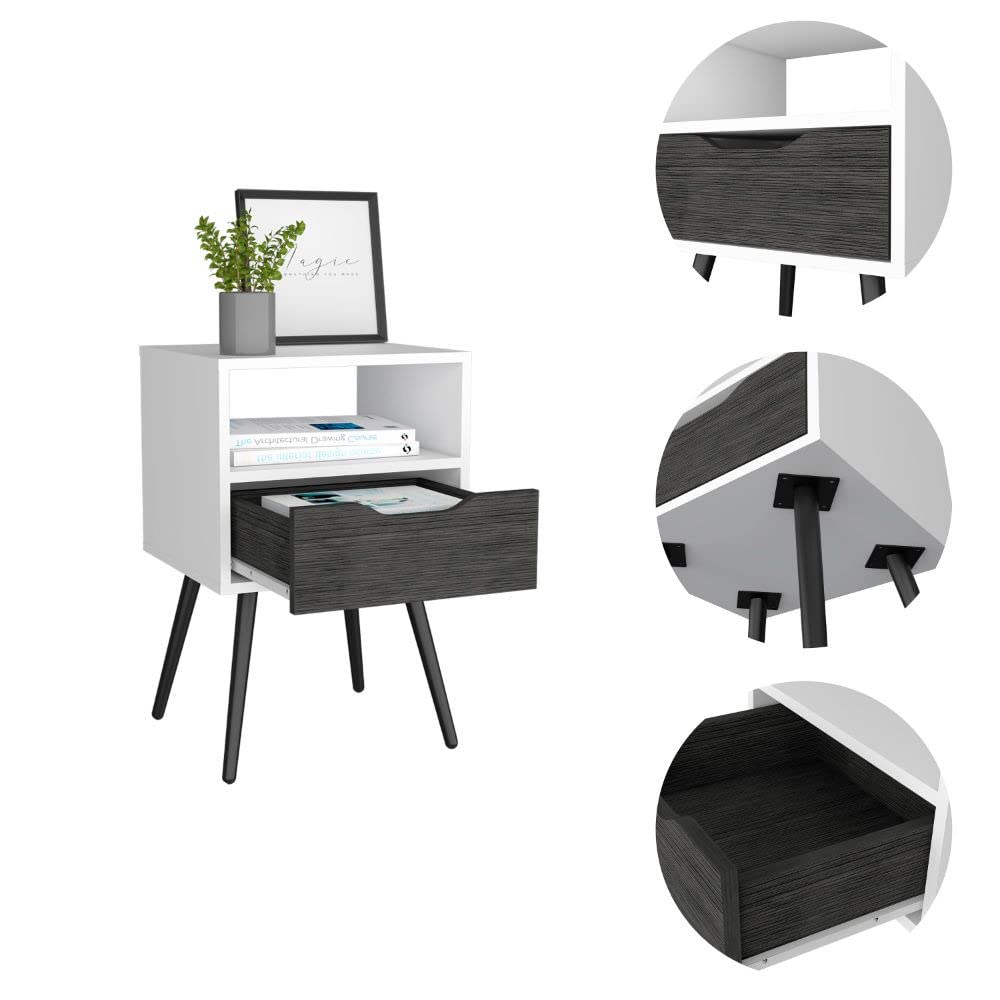 HomeRoots Smoky Oak-White Modern Smokey Oak and White Bedroom Nightstand